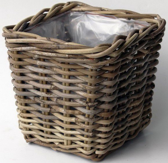 PLANTER SQU RATTAN GREY 21X21H19CM