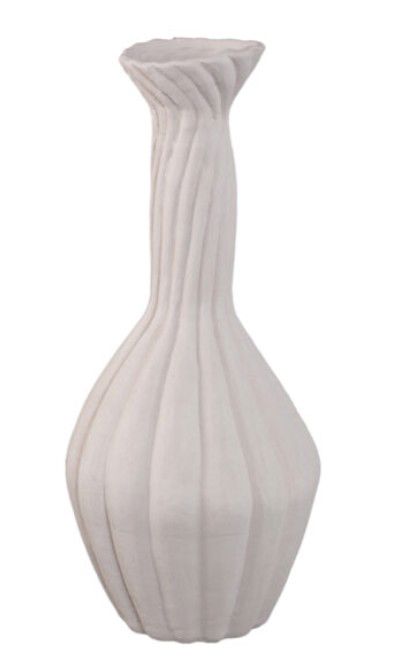 Lydia White ceramic swirl ribbed vase L