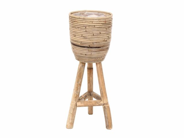 POT STRIPE WOODEN LEGS GREY D20H47CM