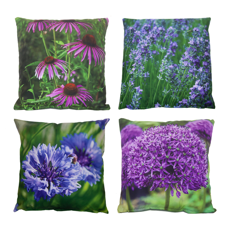 Outdoorkussen met paarse bloemenprint S