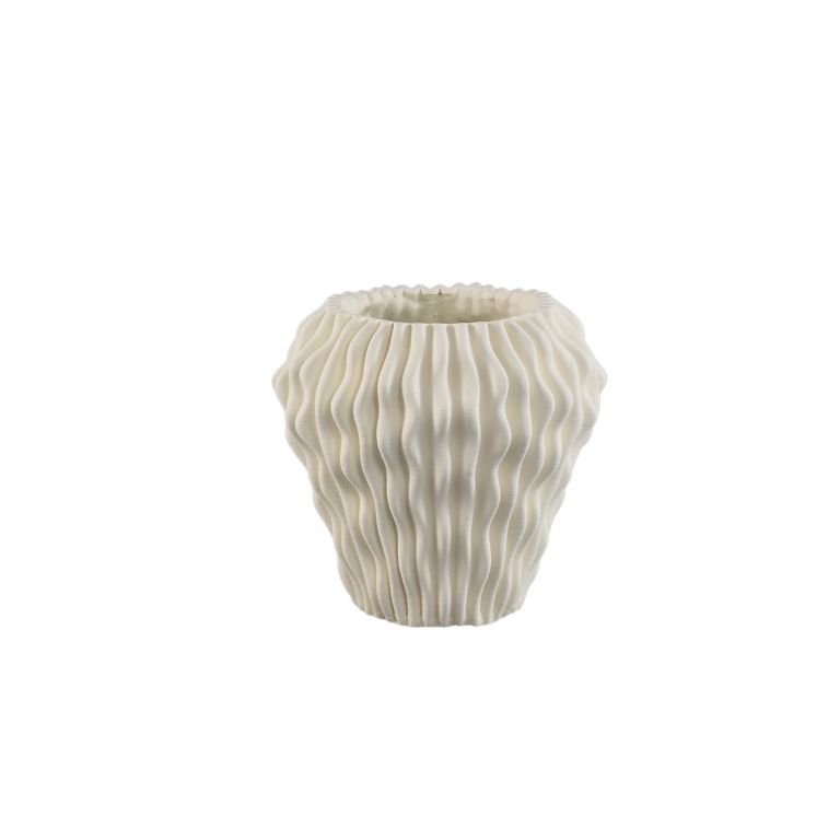 Barren White cement round vase 3D wavy p