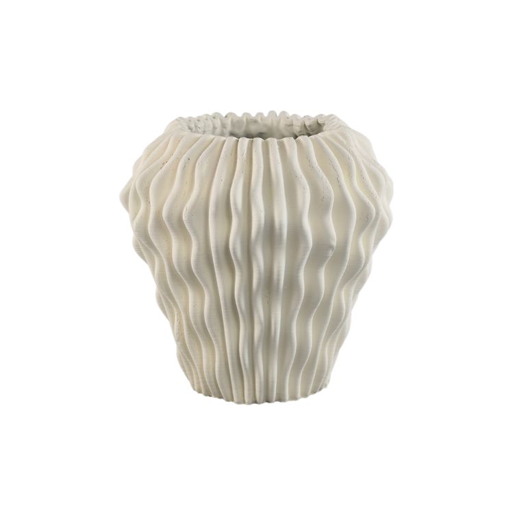 Barren White cement round vase 3D wavy p